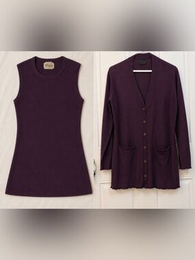 Thea by Barbara Pizik-Hand-Loomed Cashmere 2 Piece Set Eggplant/Plum-Medium